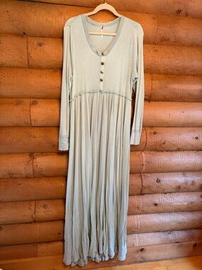 Free People Mint Green Long Sleeve Henley Maxi Dress